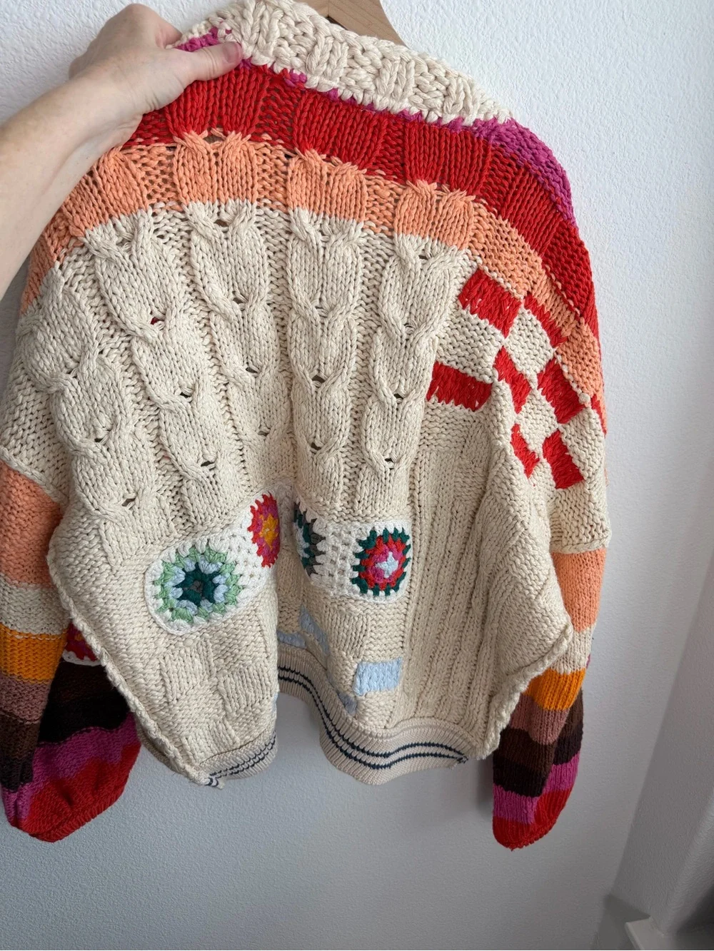 Free People Clear Skies Cardi Granny Square Chunky Knit Medium NWT Sold Out - Picture 4 of 5